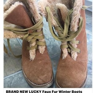 BRAND NEW LUCKY Faux Fur Winter Boots Browns Womens Sz 37(7)